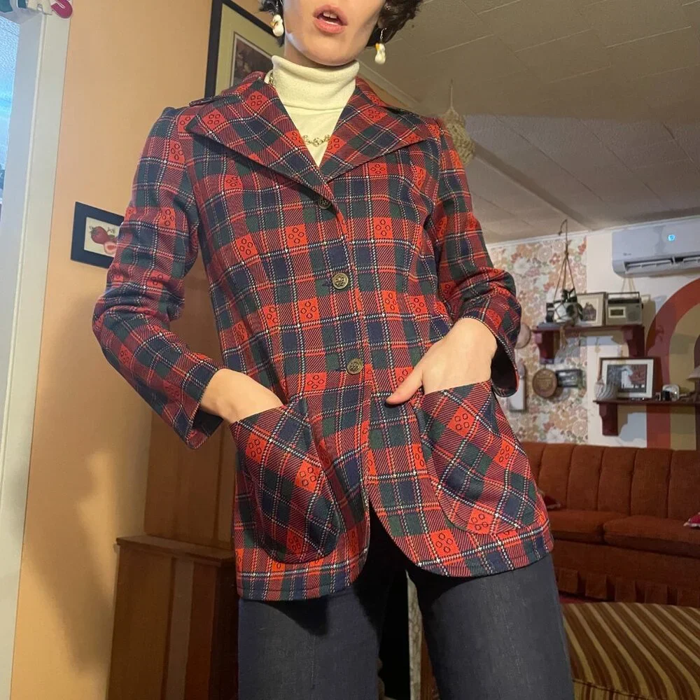 1970s metal button wyndham plaid pocket blazer - made in canada! - Picture 8 of 12